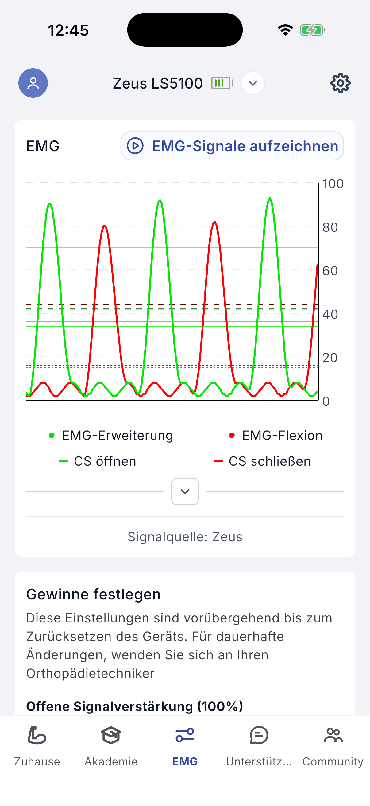 EMG signals screen