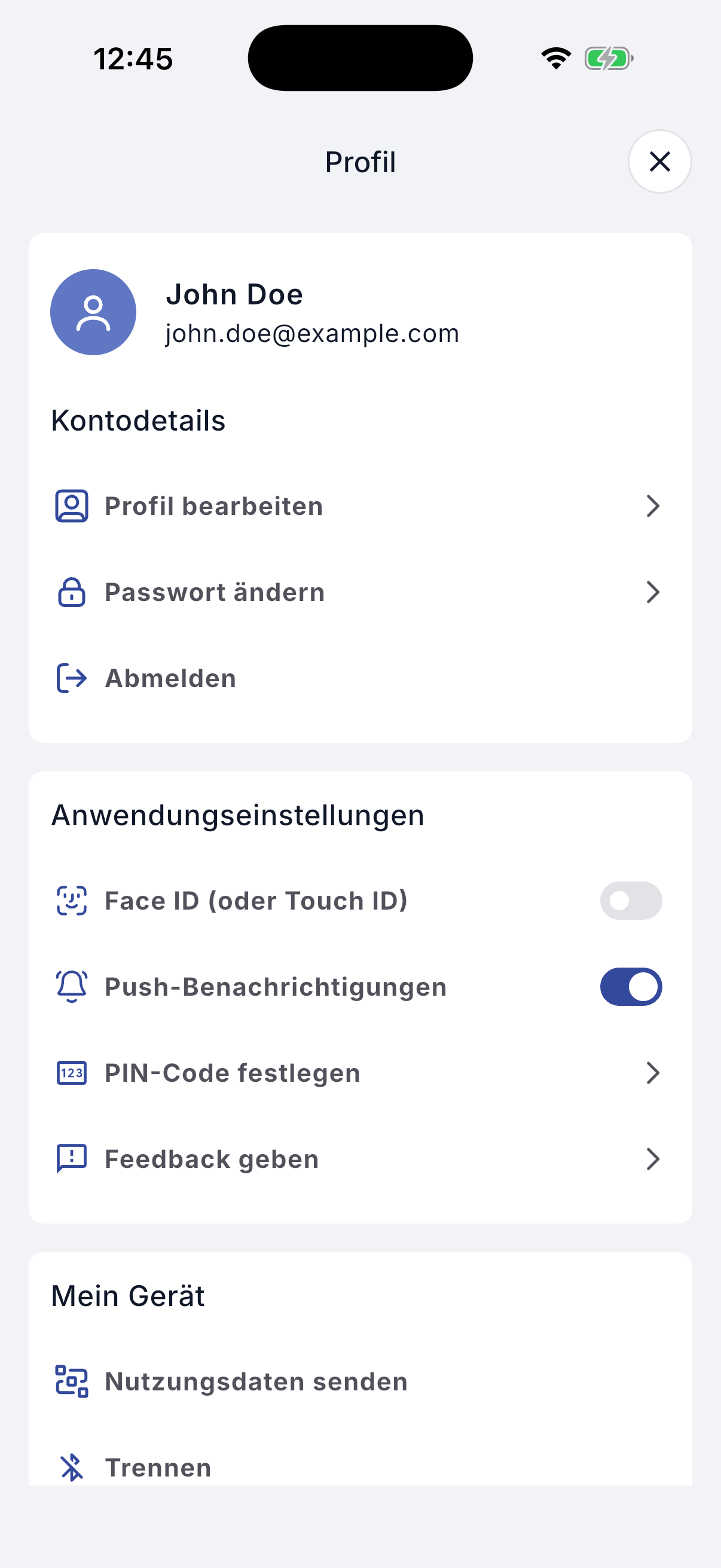 Profile screen