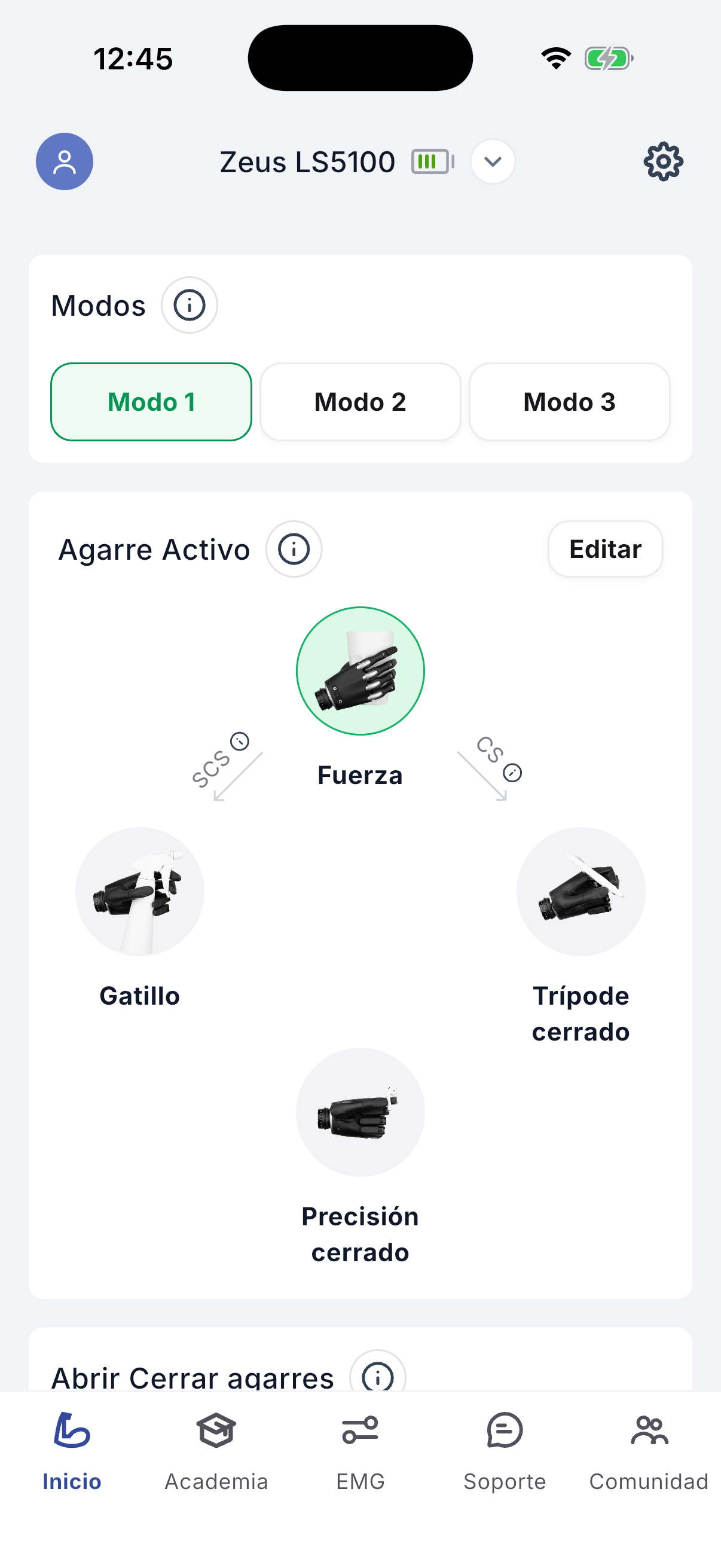 Modes and active grip