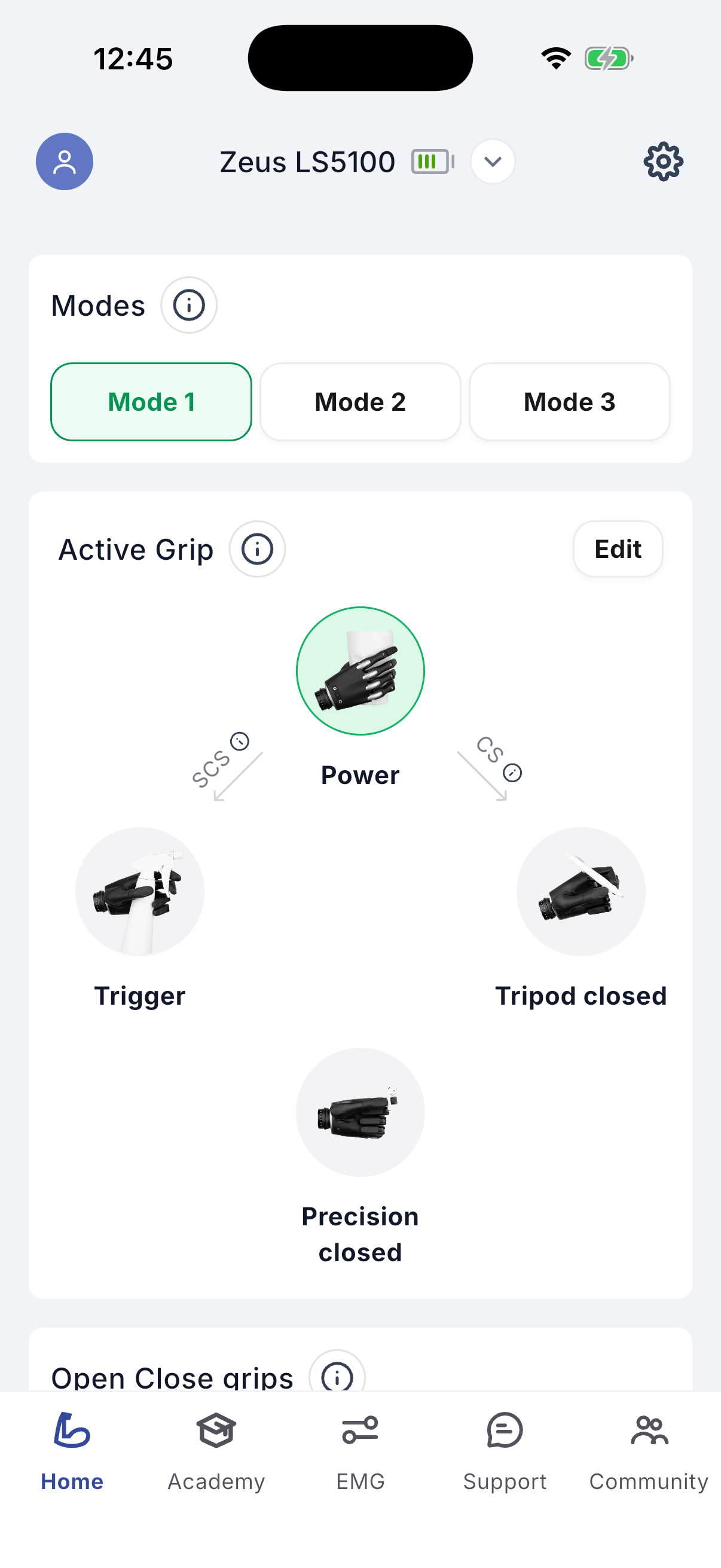 Modes and active grip