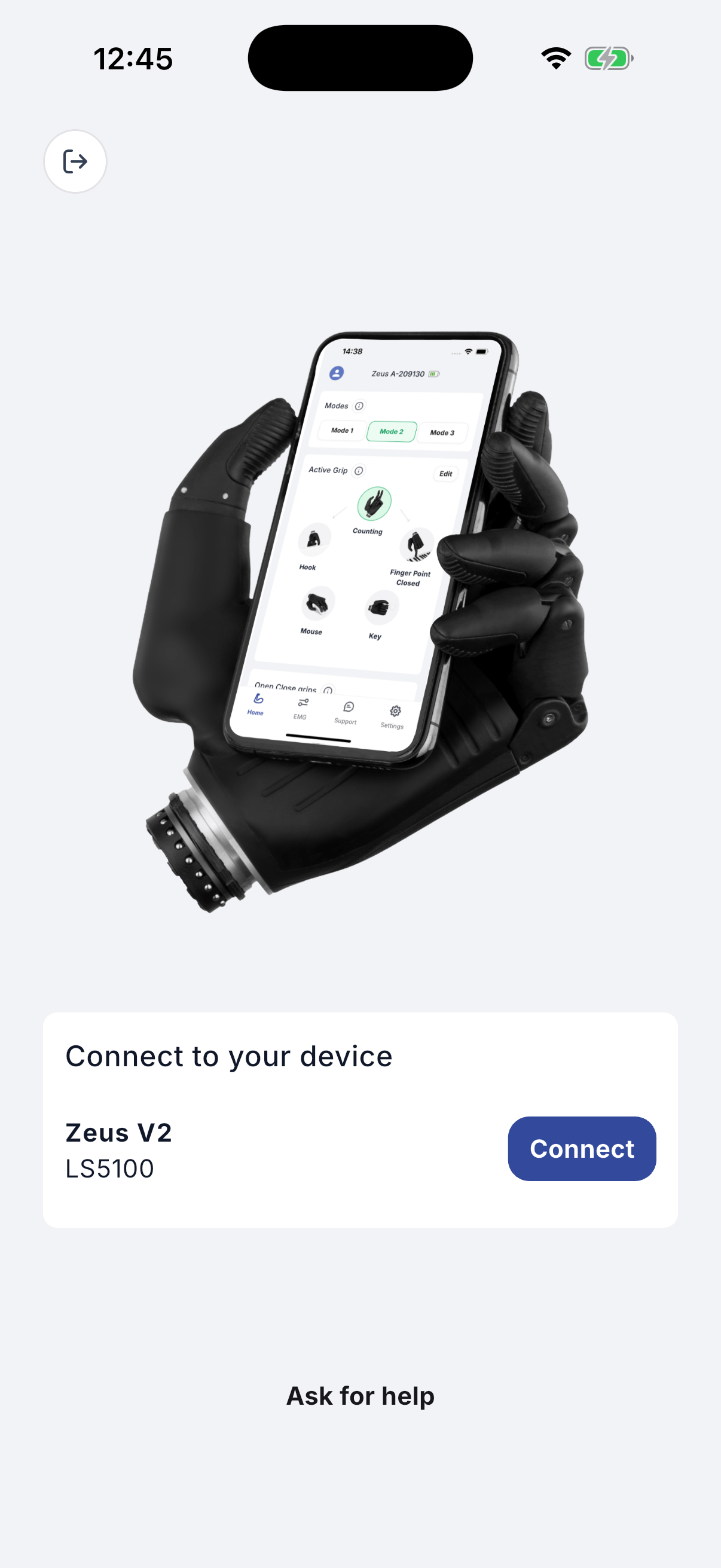 Device connection screen