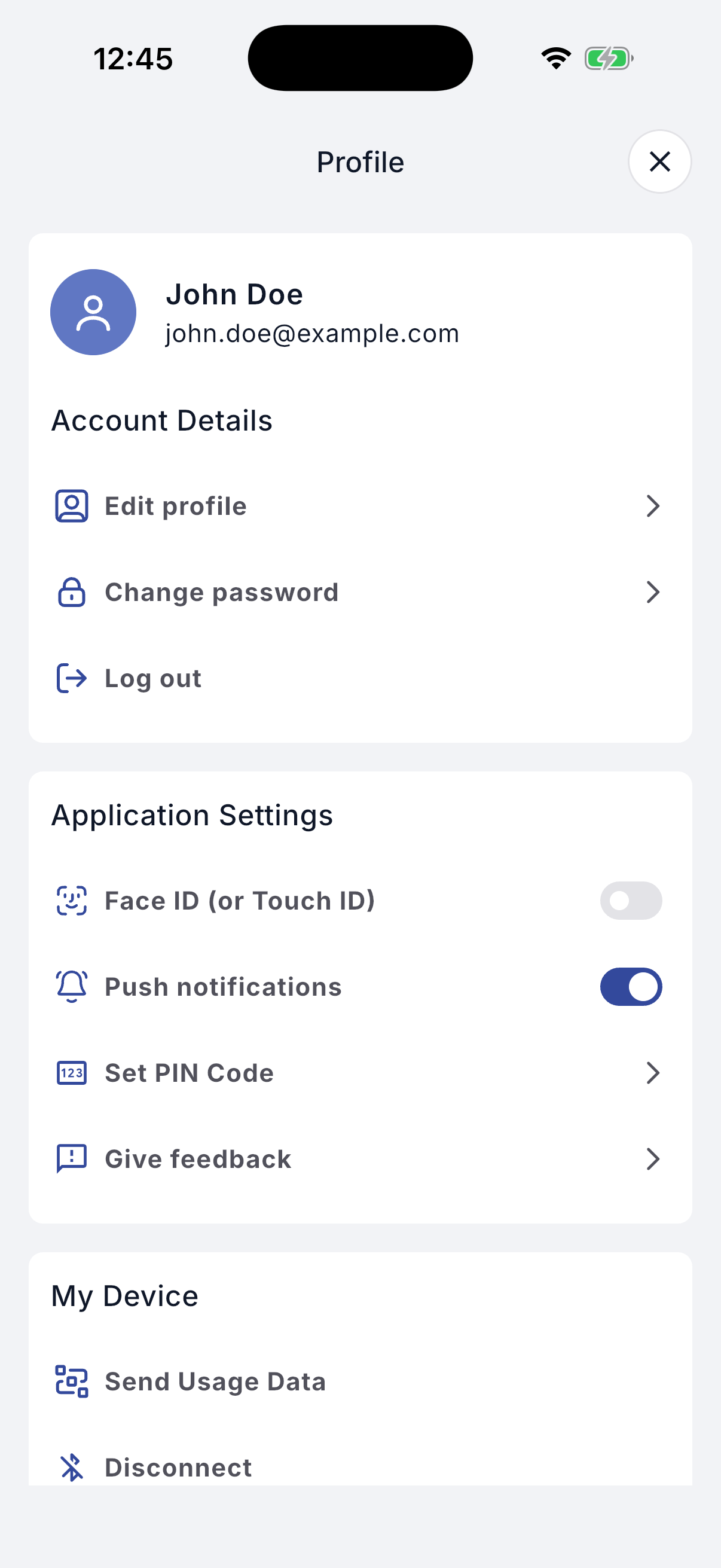 Profile screen