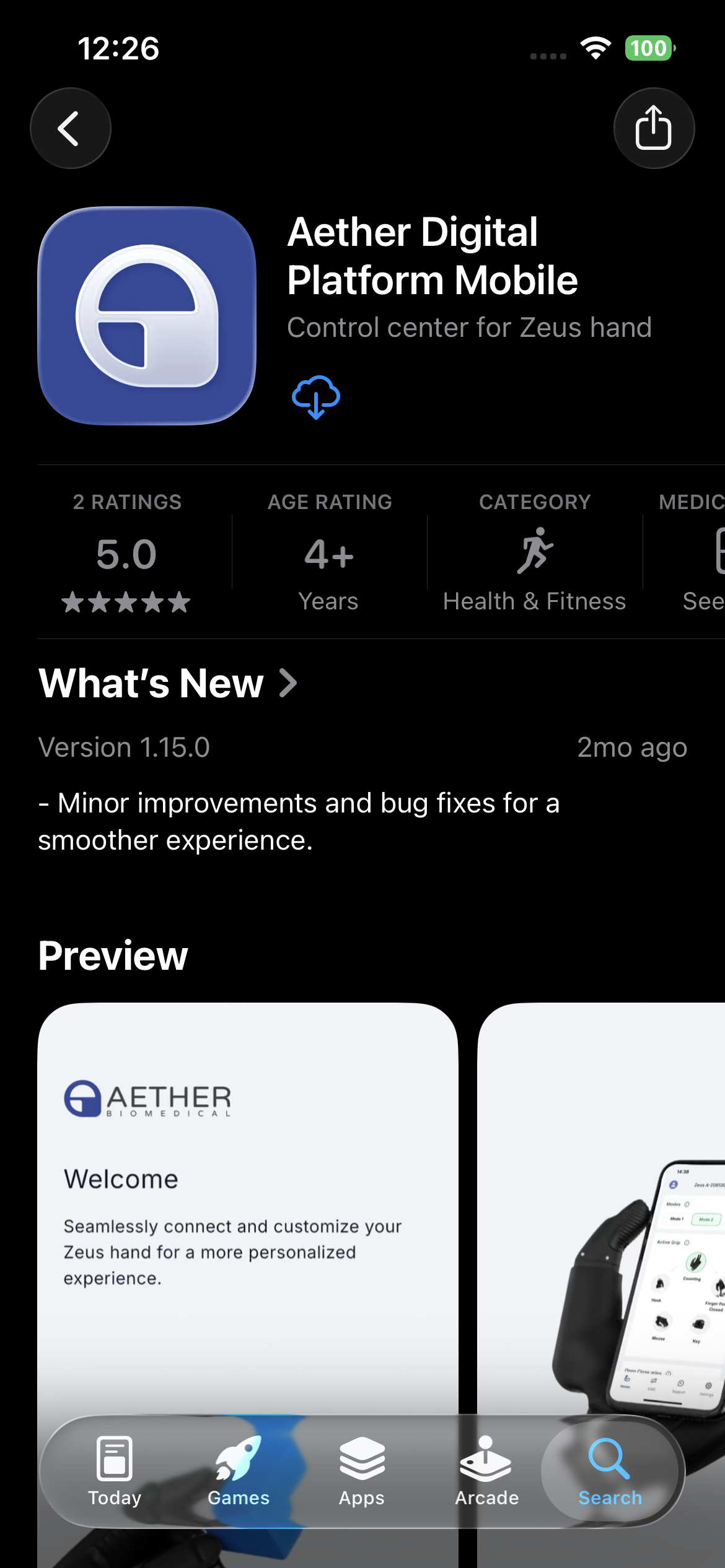 App Store listing