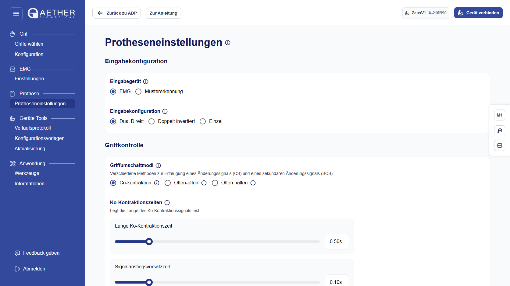 Protheseneinstellungen