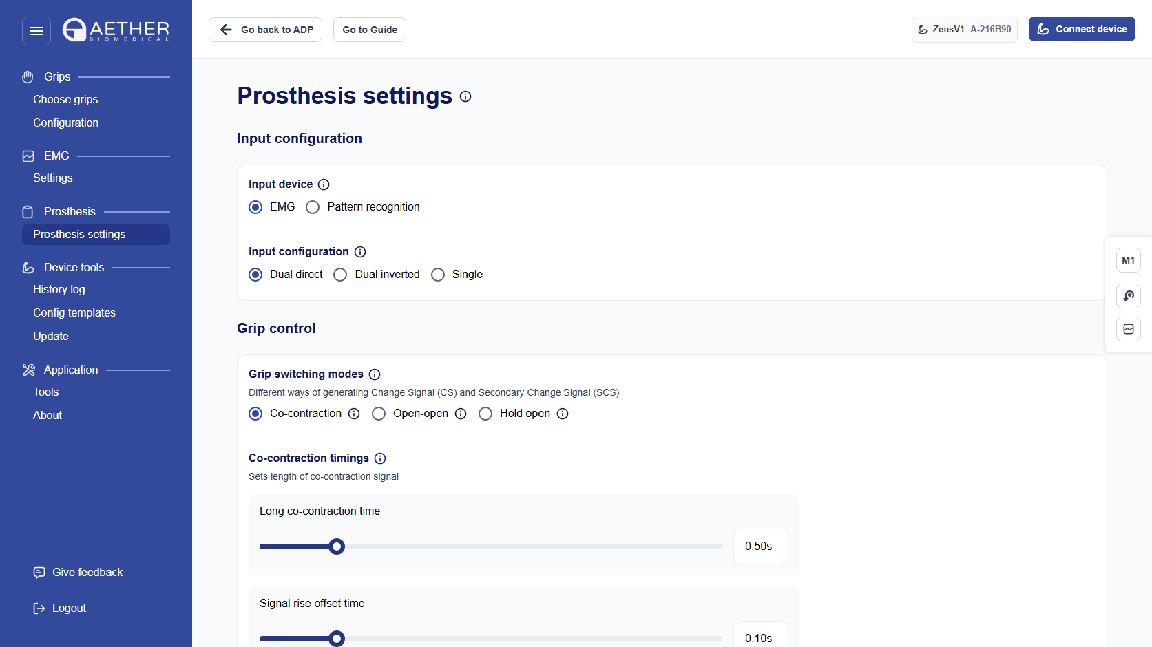 Prosthesis settings
